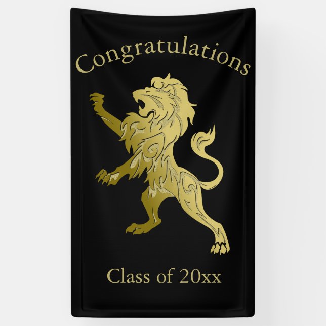 Golden Royal Lion on Black Personal Name Banner (Vertical)