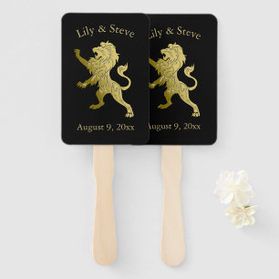 Golden Royal Lion on Black Personal Name Hand Fan