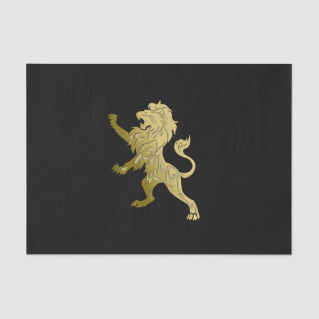 Golden Royal Lion on Black Personal Name Tissue Paper (Front)