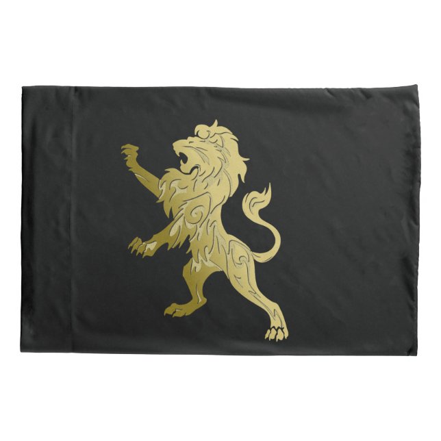 Golden Royal Lion on Black  Pillowcase (Back)