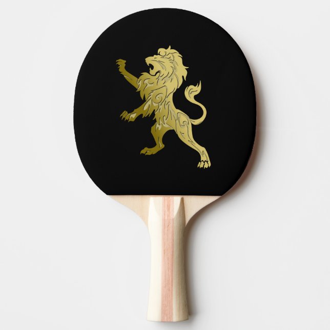 Golden Royal Lion on Black  Ping Pong Paddle (Front)