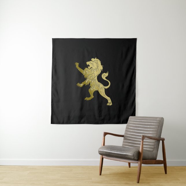 Golden Royal Lion on Black  Tapestry (In Situ)
