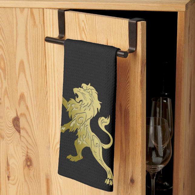 Golden Royal Lion on Black  Tea Towel (Thirds Fold)