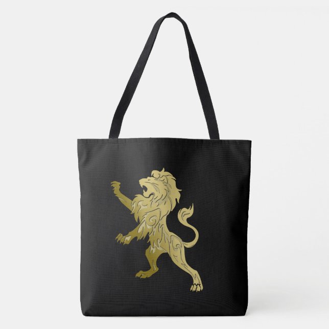 Golden Royal Lion on Black Tote Bag (Front)