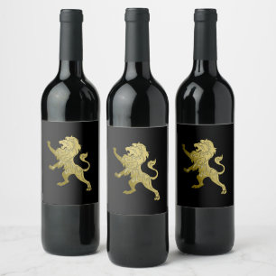 Golden Royal Lion on Black Wine Label