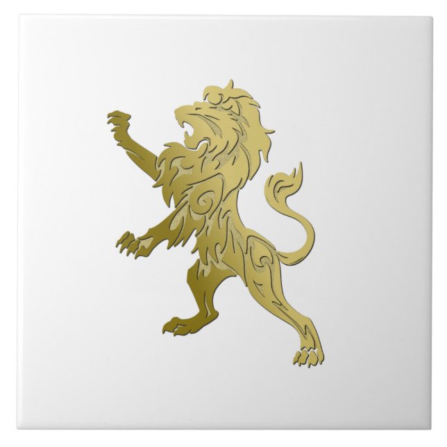 Golden Royal Lion on White Ceramic Tile (Front)