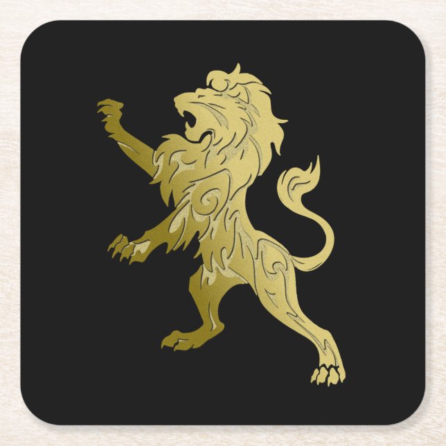 Golden Royal Lion Square Paper Coaster (Front)