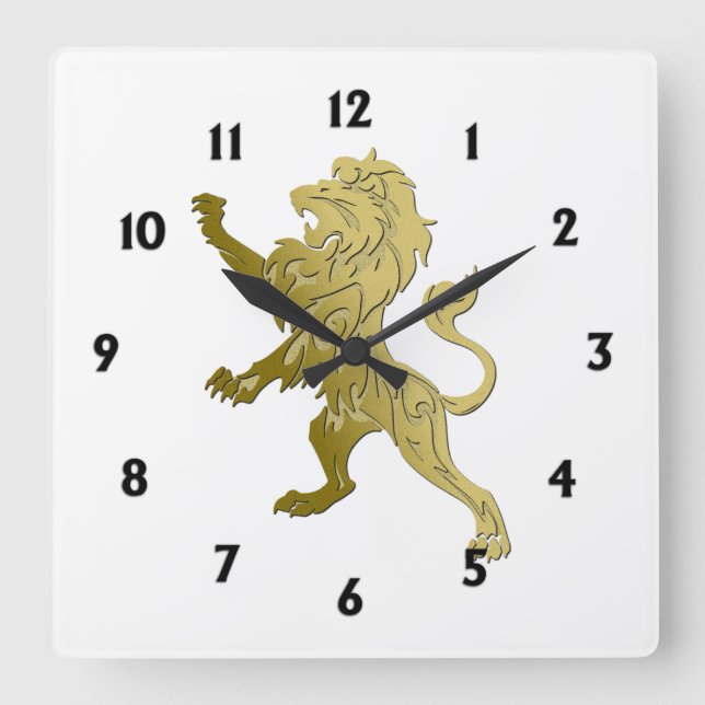 Golden Royal Lion Square Wall Clock (Front)