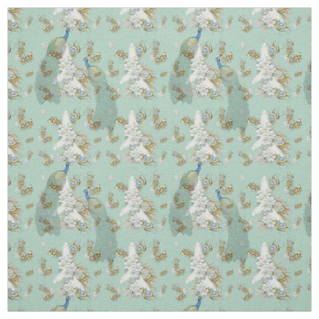 Golden Royal Peacock Feathers Fabric (Swatch)