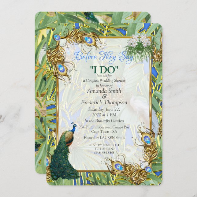 Golden Royal Peacock Feathers Invitation (Front/Back)