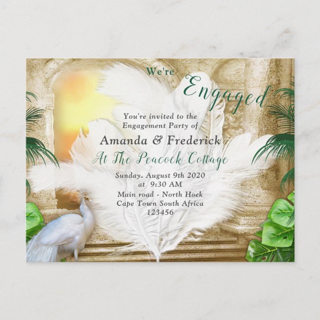 Golden Royal Peacock Feathers Invitation Postcard (Front)