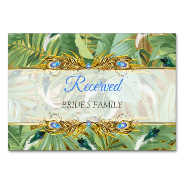 Golden Royal Peacock Feathers Table Number (Front)