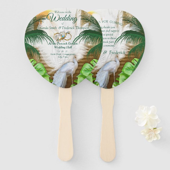 Golden Royal Peacock Temple Dreams Hand Fan (Front and Back)