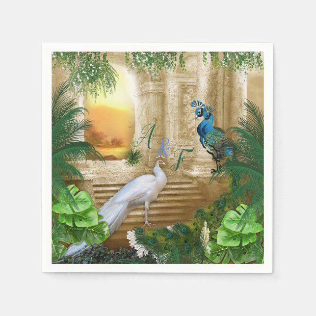 Golden Royal Peacock Temple Dreams Napkin (Front)