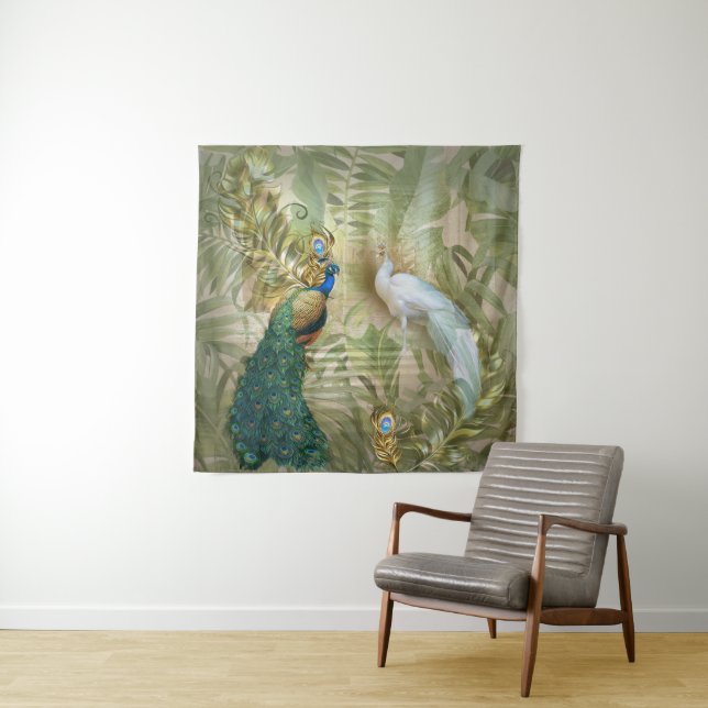 Golden Royal Peacock Temple Dreams Tapestry (In Situ)