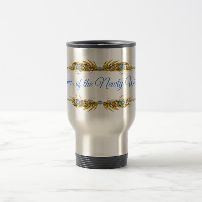 Golden Royal Peacocks & Feathers Travel Mug (Center)