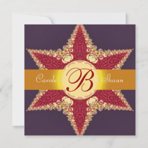 Golden Royal Red Star Monogram Wedding Invitation
