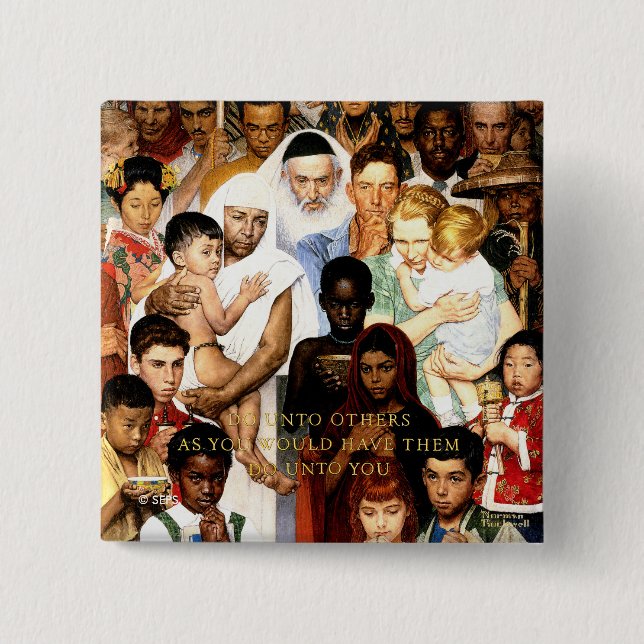 Golden Rule (Do unto others) by Norman Rockwell 15 Cm Square Badge (Front)
