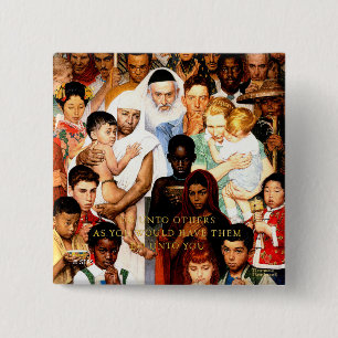 Golden Rule (Do unto others) by Norman Rockwell 15 Cm Square Badge