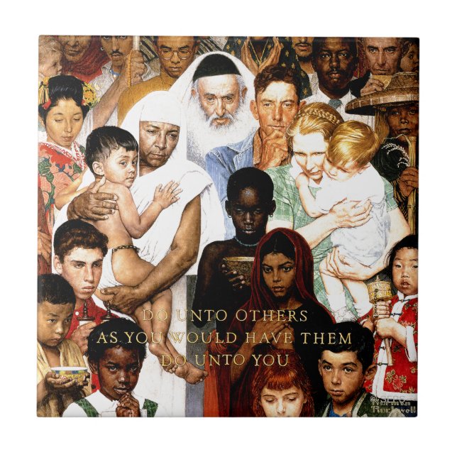 Golden Rule (Do unto others) by Norman Rockwell Ceramic Tile (Front)