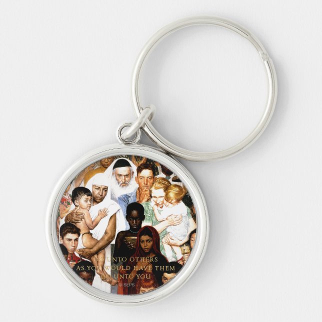 Golden Rule (Do unto others) by Norman Rockwell Key Ring (Front)