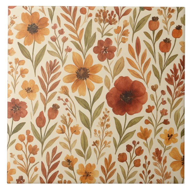 Golden rustic Autumn Floral fall vibes Ceramic Tile (Front)