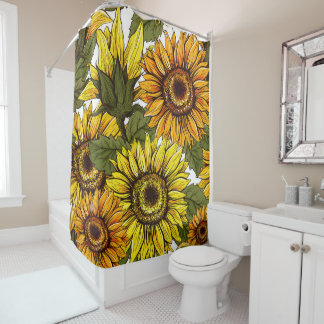 Golden Rustic Country Sunflower Garden Shower Curtain