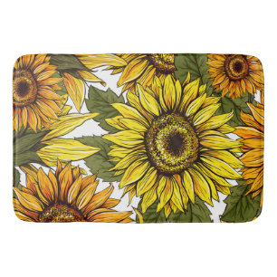 Golden Rustic Country Sunflower  Shower Curt Bath Mat