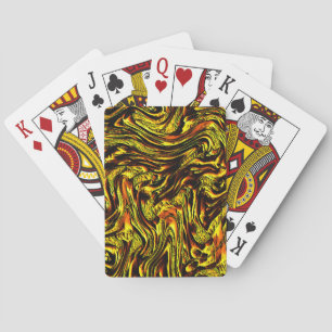 Golden rustic texture with dark strokes and orange playing cards