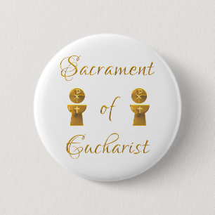 Golden Sacrament of Eucharist Host and Chalice 6 Cm Round Badge