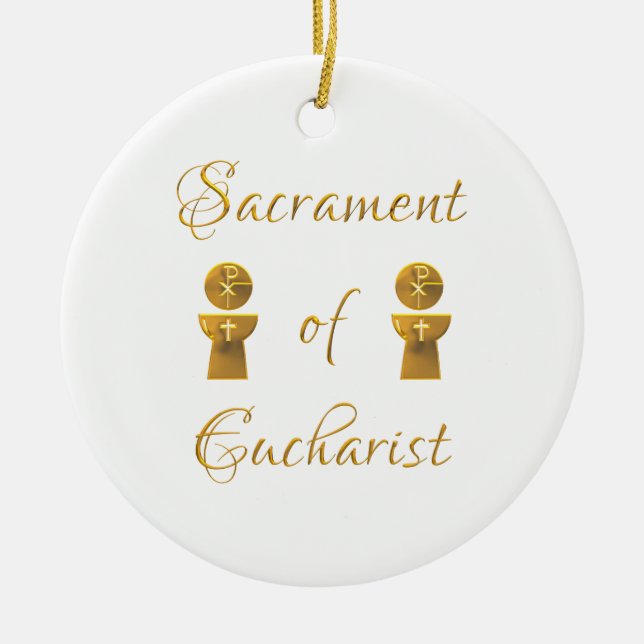 Golden Sacrament of Eucharist Host and Chalice Ceramic Ornament (Front)