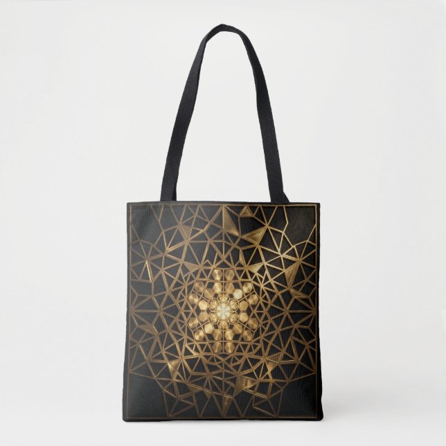 Golden Sacred Geometry Glow Tote Bag (Front)