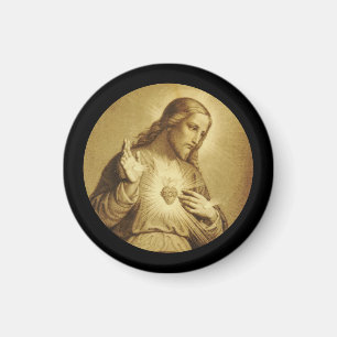 Golden Sacred Heart with Cross Magnet