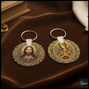 Golden Sacred Icon - Jesus Key Ring
