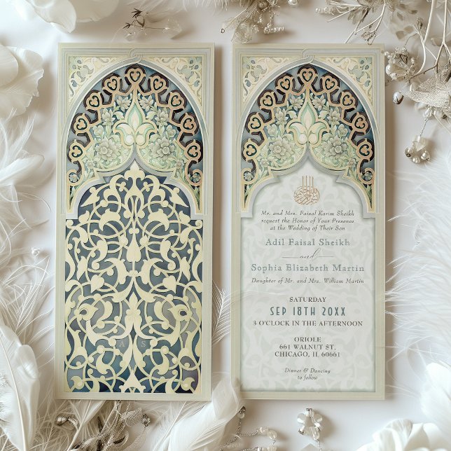 Golden Sage Elegance Islamic Arch Wedding Invitation (Creator Uploaded)