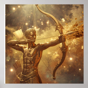 Golden Sagittarius Archer Zodiac Art - Modern Astr Poster