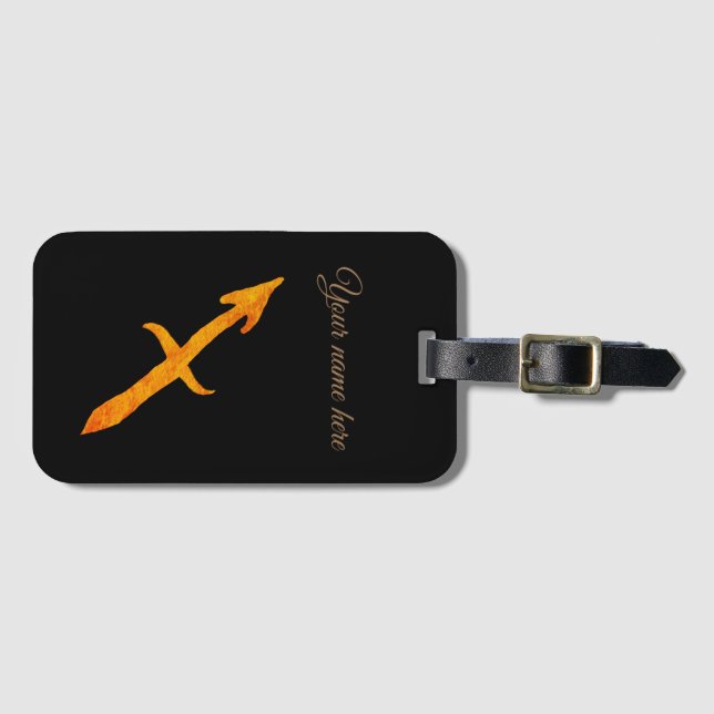 Golden Sagittarius Astrology Sign Luggage Tag (Front Horizontal)