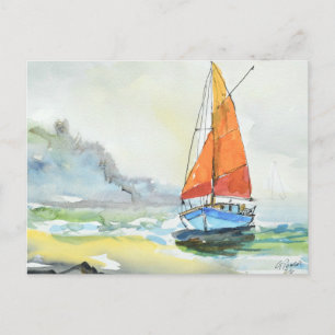 Golden Sail Ocean Breeze Impressionist Postcard