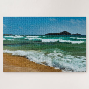 Golden sand beach Italy rough sea big waves Jigsaw Puzzle