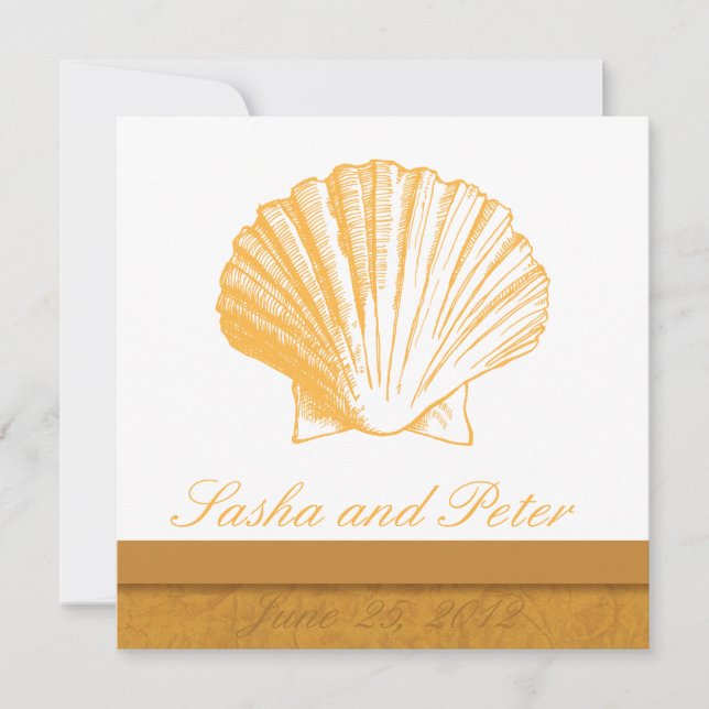 Golden Sand Shell Beach Wedding Invitations (Front)