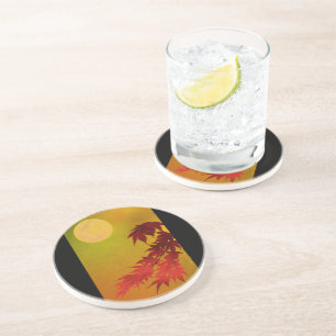 Golden Sand Stone Coaster with Full Moon and Autum