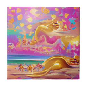 Golden sands pin horizon abstract digital art ceramic tile