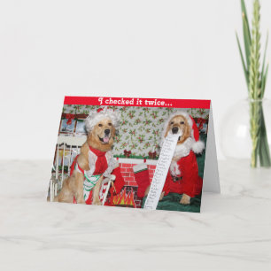 Golden Santa Checks Christmas List with Mrs. Claus Holiday Card