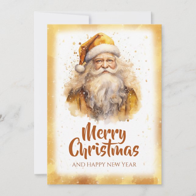 Golden Santa Claus Watercolor Holiday Card (Front)