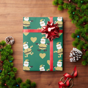 Golden Santa With Golden Hearts Wrapping Paper