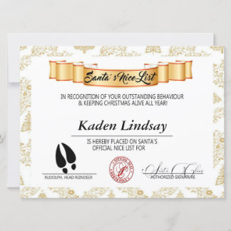 Golden Santa's Nice List Holiday Card