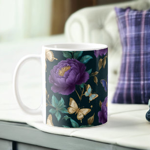 Golden Saphir Butterflies & Purple Peony Delight Coffee Mug