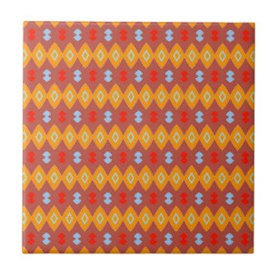 Golden Savanna African Orange & Ivory Geometric Ceramic Tile