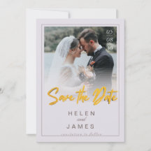 Golden Save the Date couple photo classic card