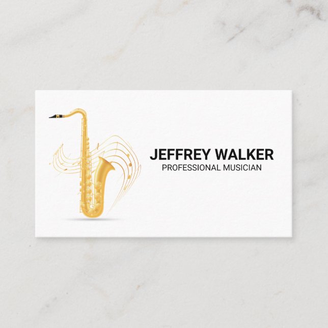 Golden Saxophone | Musical Notes Business Card (Front)